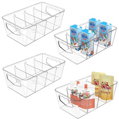 YIGII SPACEKEEPER Clear Storage Organizer Bins 4 Pack Plastic Pantry Organization and Storage Baskets , Containers for Kitchen, Fridge, Countertops