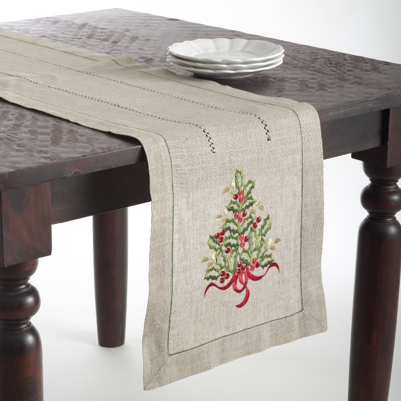 Saro Lifestyle Holiday Table Runner With Christmas Tree Embroidery, 1 of 3