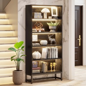 MAYEERTY 70.8" Bookcase with Lights, Large Bookshelf Organizer with 5-Tier Storage Shelves - 1 of 4