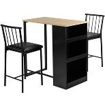 Tangkula 3-Piece Counter Table Set Bar Pub Dining Table Set with 3 Side Storage Oak