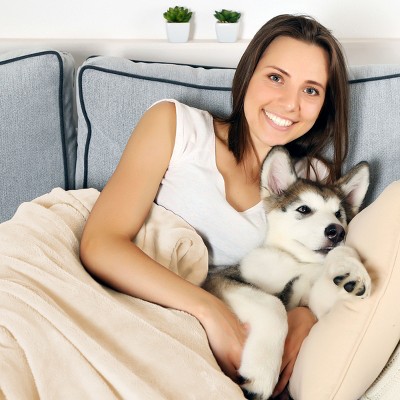 Large Cream Waterproof Reversible Fleece Pet Blanket