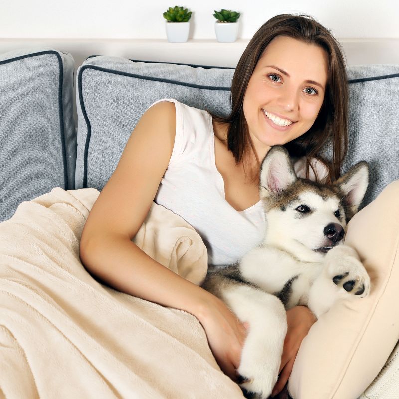 Waterproof Pet Blanket - 50x60-Inch Reversible Fleece Throw Protects Couches, Cars, and Beds from Spills, Stains, and Fur by PETMAKER (Cream), 3 of 9