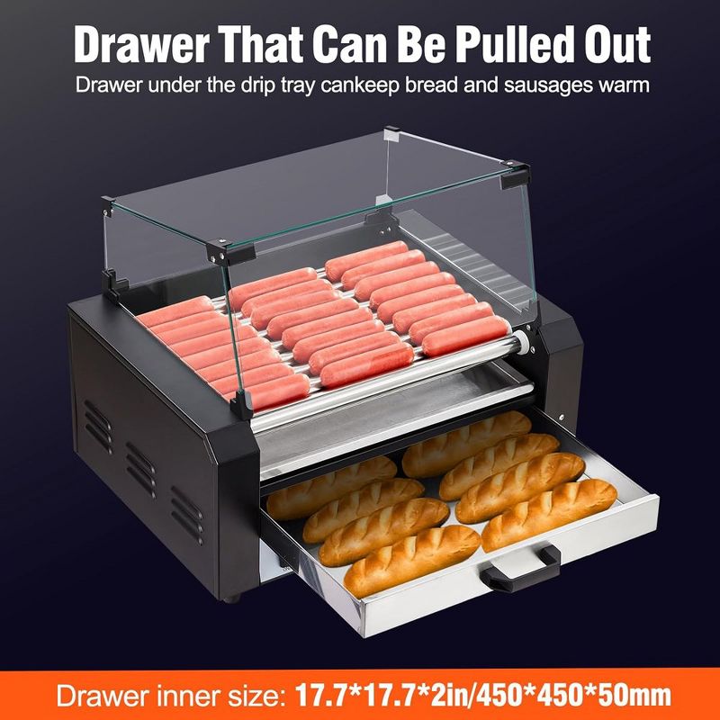 Electric 24 Hot Dog Sausage 9 Roller Grill Cooker Warmer Machine, 4 of 8