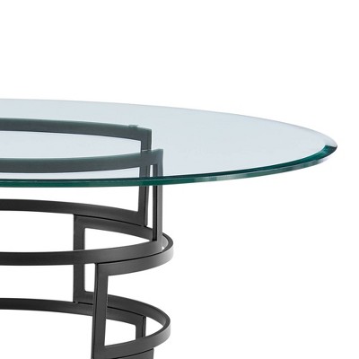 Diaz 48" Round Glass Dining Table with Matte Black Iron Base