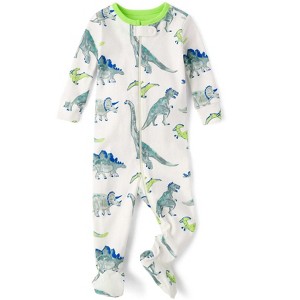 The Children's Place Baby Boys Long Sleeve Dino Snug Fit Cotton Footed One Piece Pajamas - 1 of 3