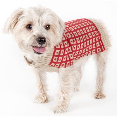 Pet Life (R) Butterscotch Box Weaved Heavy Cable Knitted Designer Turtle Neck Dog Sweater