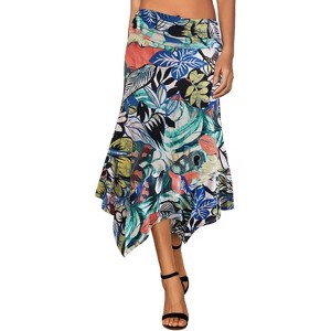 Women's Flowy Handkerchief Hem Midi Skirt - Asymmetric Boho Chic A-Line Skirt Blue Floral Blue Floral - 1 of 4