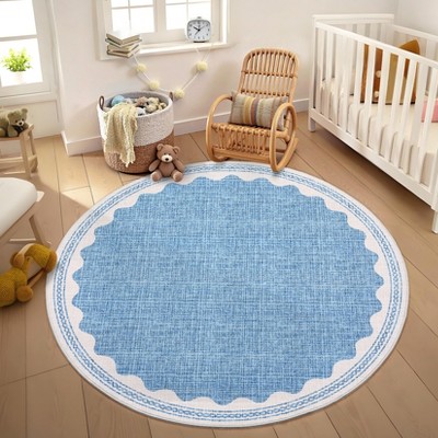 Scalloped Pattern Rugs for Living Room Bedroom Soft Non Slip Low Pile Throw Carpet Washable Foldable Area Rug