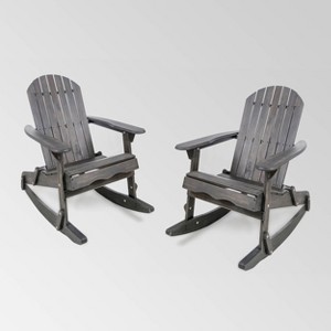 Malibu 2pk Acacia Wood Adirondack Rocking Chair Dark Gray - Christopher Knight Home - 1 of 4