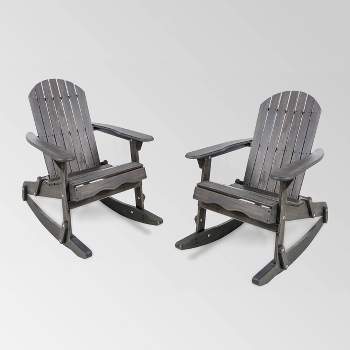 Malibu 2pk Acacia Wood Adirondack Rocking Chair Dark Gray - Christopher Knight Home