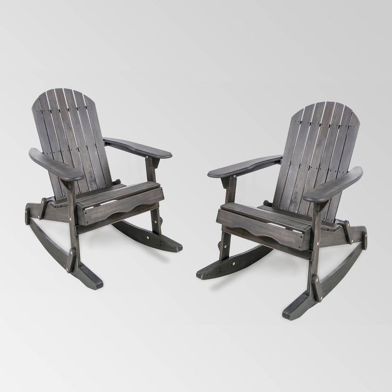 Malibu 2pk Acacia Wood Adirondack Rocking Chair Dark Gray - Christopher Knight Home, 1 of 8