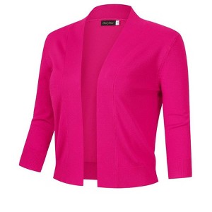 Women's 3/4 Sleeve Open Front Cropped Cardigan Sweater Lightweight Knit Short Shrugs Rose Pink S - 1 of 4