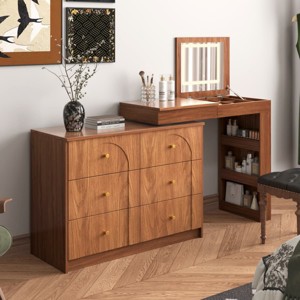 Makeup Vanity Table with Mirror and Lights, Flip-Top Vanity Desk with Adjustable LED and Storage Drawers-Maison Boucle - 1 of 4