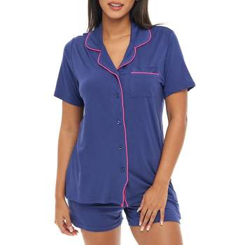 Womens Soft Knit Jersey Pajamas Lounge Set, Short Sleeve Top and Shorts with Pockets