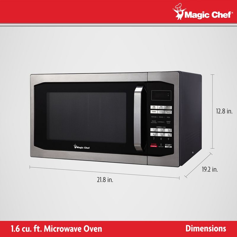 Magic Chef MCM1611ST 1100 Watt 1.6 Cubic Feet Microwave with Digital Touch Controls and Display, Black, 4 of 7
