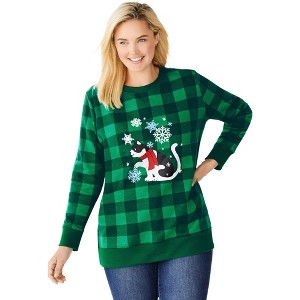Woman Within Fleece Holiday Sweatshirt - 1 of 4