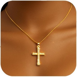 Gold Plated Cross Necklace for Women, Dainty Cubic Zirconia Faith Jewelry Gift - 1 of 4