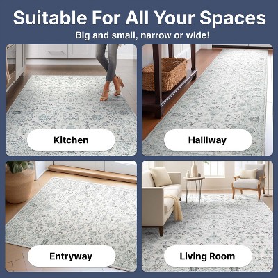 Ivory and Blue Silk Oriental 9' x 12' Washable Rug