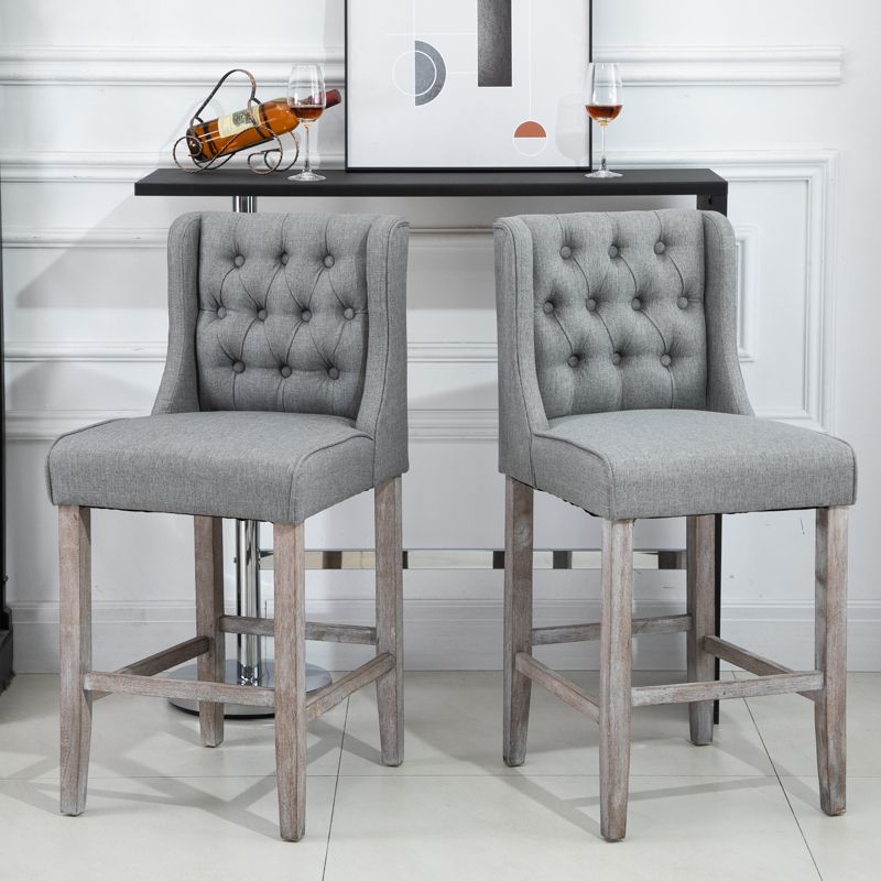 HOMCOM 26.25" Counter Height Bar Stools Set of 2, Tufted Wingback Armless Upholstered Dining Chair with Rubber Wood Legs, 2 of 9