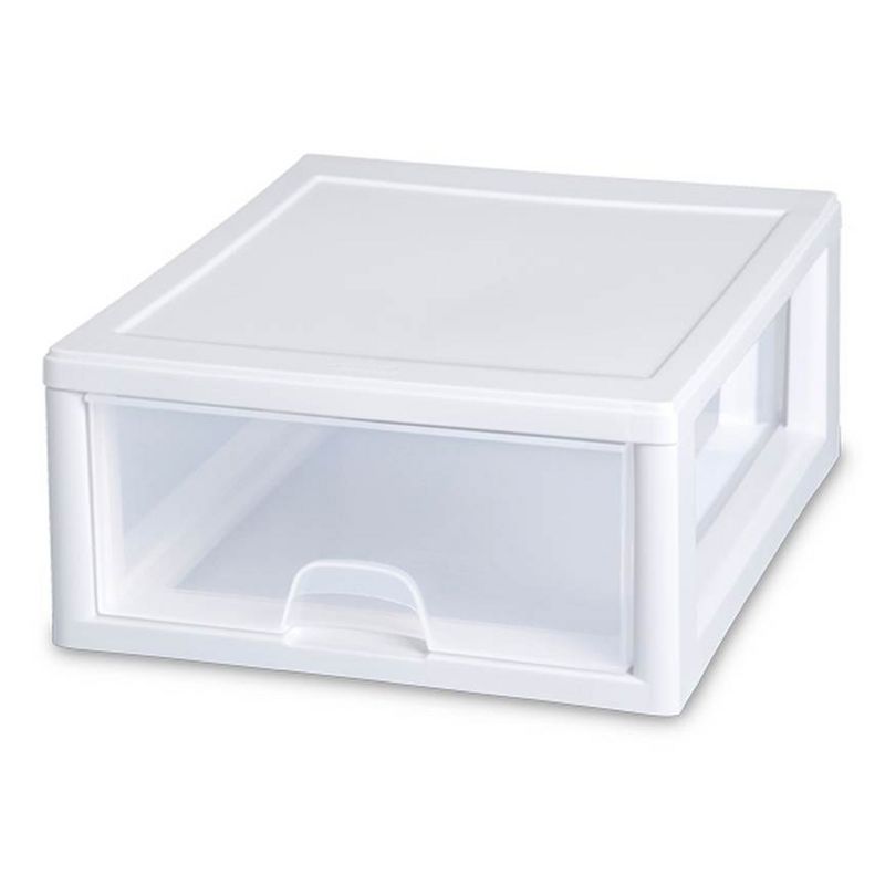 Sterilite 16 Quart Stackable Sturdy Plastic Storage Drawer Container for Home and Office Organization, Clear & White, 3 of 8