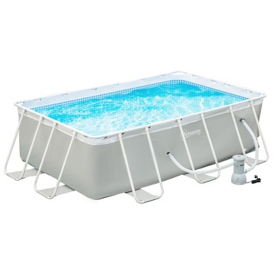 Outsunny 11' x 6' x 32" Above Ground Swimming Pool, Rectangular Steel Frame, Non-Inflatable, Filter Pump, Light Gray