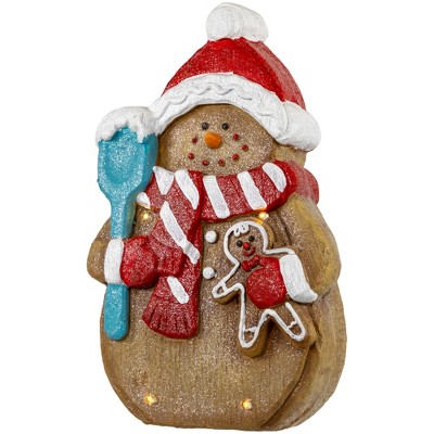 Festive LED Lighted Gingerbread Snowman with Red Mittens