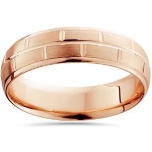 Pompeii3 6mm 14K Rose Gold Hand Carved Brushed Wedding Band - 1 of 3