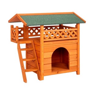 BENCMATE Pet Crates and Houses 2-Story Wooden Cat House with Balcony in Indoor and Outdoor Shelter for Feral and Pet Cats, Orange, 33.5"*22"*8.9" - 1 of 4