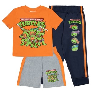 Nickelodeon Teenage Mutant Ninja Turtles Big Boys 3 Piece T-Shirt, Shorts and Jogger Pants Set - Orange, 12 - 1 of 4