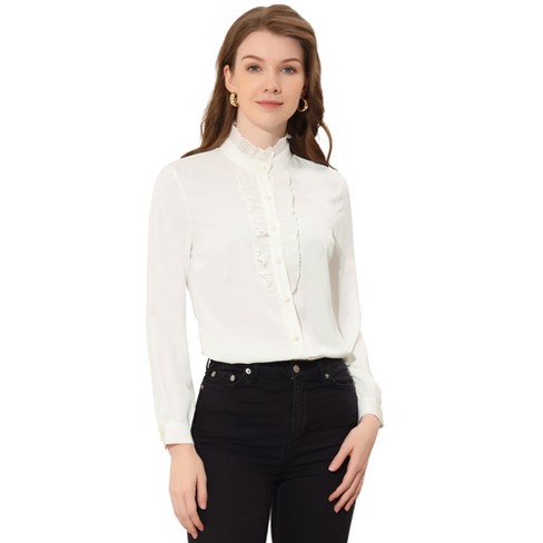 Women Long Sleeve Slim Waist Pleated Business Work Office Wear Shirt Blouse  Tops