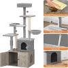 Cat Tree with Litter Box Enclosure, Large Wooden Cat Furniture, Condo, Hammock, Perch, Scratching Post, Brown - 4 of 4