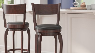 Espresso Swivel Bar Stool with Wood Frame and Leather Seat