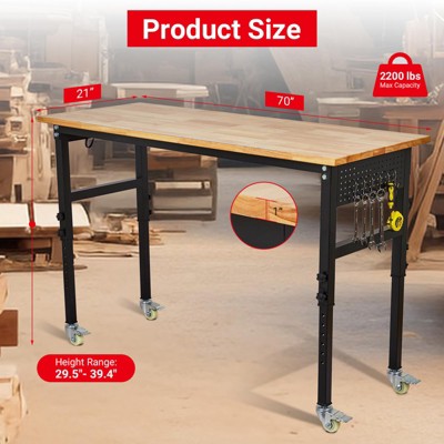 Workbench, Adjustable Workbench with Scale, Pegboard and 6 Hooks, 2200LBS Load Capacity Worktable for Garage, Office, Home
