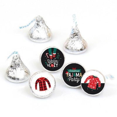 Big Dot of Happiness Christmas Pajamas - Holiday Plaid PJ Party Round Candy Sticker Favors - Labels Fits Chocolate Candy (1 sheet of 108)
