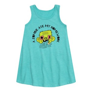 Girls' - Instant Message - A Zombie Ate My Homework Graphic Sleeveless Aline Dress - 1 of 4