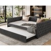 Full Size Upholstered Daybed with Twin Trundle, Daybed with Tufted Button and Copper Nail Back, Space-Saving Bed with Wood Frame-Baofuwish - 3 of 4