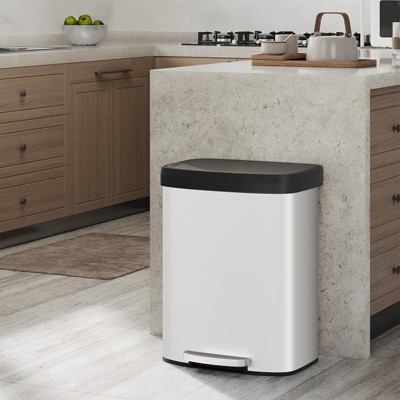 16 Gallon Metal Trash Can with Lid - Rustproof Step-On Kitchen Bin, Soft Close Lid, Liner Rim, Rear Handle , Perfect for Home Use