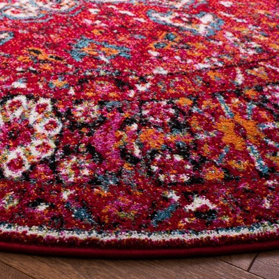 Vintage Red and Multi Synthetic Round Area Rug, 3' Diameter