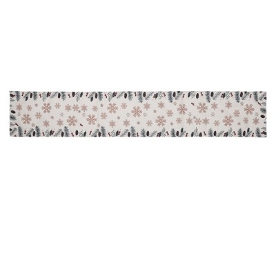 Unique Bargains Christmas Table Runner Brown Snowflake Linen Multicolor 72"x13" 1 Pc