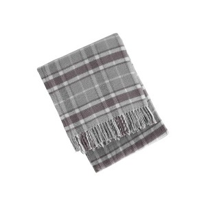 HomeRoots 55" X 70" Light Gray And Brown Cotton Blend Woven Plaid Plush Throw Blanket with Fringe - 1 of 4
