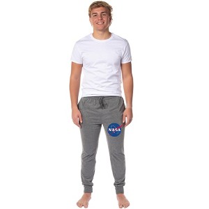 NASA Men's Retro Meatball Space Fashion Logo Sleep Jogger Pajama Pants Grey - 1 of 4