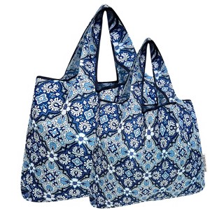 Wrapables Large & Small Foldable Nylon Reusable Shopping Grocery Bags (Set of 2), Stately Floral - 1 of 4