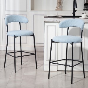 SKRAN 2pcs - Counter Height Bar Stools Set,Teddy fabric cover kitchen island counter, with Black Metal Legs & Footrest, for Kitchen,Living Room,Pub - 1 of 4