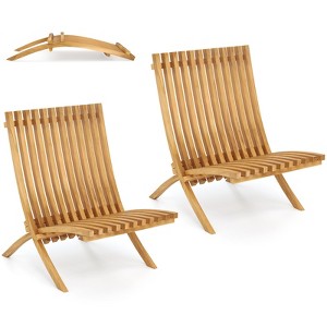 Tangkula 2 PCS Folding Patio Chair Teak Wood Outdoor Lounge Chair w/ Slatted Seat & Backrest - 1 of 4