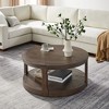 Lyngins 40" Pine Wood Coffee Table, Large Curved 2-Tier Tea Table, Mid Century Round Table, Rustic Center Table & Living Room Table - 2 of 4