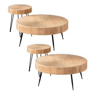 COZAYH 2 Piece Round Coffee Tables, Wood Living Room Furniture, Radial, Set of 2 - 1 of 4