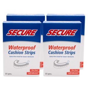 Secure Denture Adhesive Cushion Strips – Zinc Free – Waterproof – Comfortable Fit for Uppers & Lowers – Extra Firm All-Day-Hold – Clean Ingredients - 1 of 4