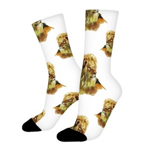 Lion Head Women Printed Crew Socks Funny Funky Socks Soft Polyester Novelty Gifts for Artists Men - 1 of 1