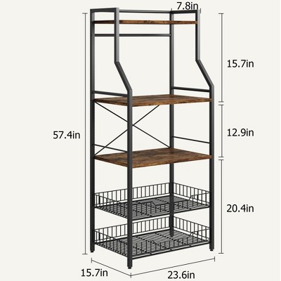 TROPOW Kitchen Bakers Rack, Microwave Oven Stand with 2 Large Wire Basket, Industrial Coffee Bar Station, 5-Tier Kitchen Utility Storage Shelf with 8 Hooks — фото 8