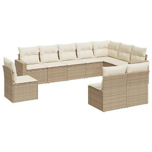 vidaXL Garden Sofa Set Beige PE rattan Large Adjustable Feet - 1 of 4